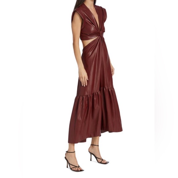 A.L.C. Alexandria Cutout Vegan Leather Midi Dress in Cranberry size 6 - Picture 3 of 14